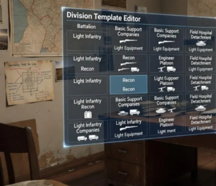 Mapa strategiczna przedstawiająca szablony dywizji dla mniejszych państw w Hearts of Iron IV